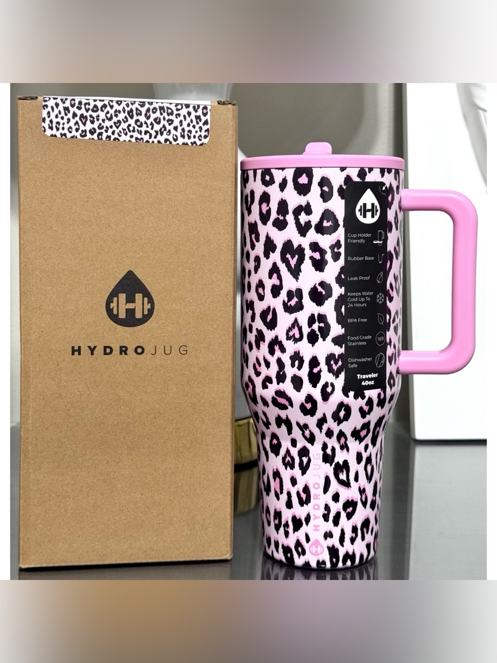Hydrojug x VS PINK 40oz Traveler, PINK LEOPARD